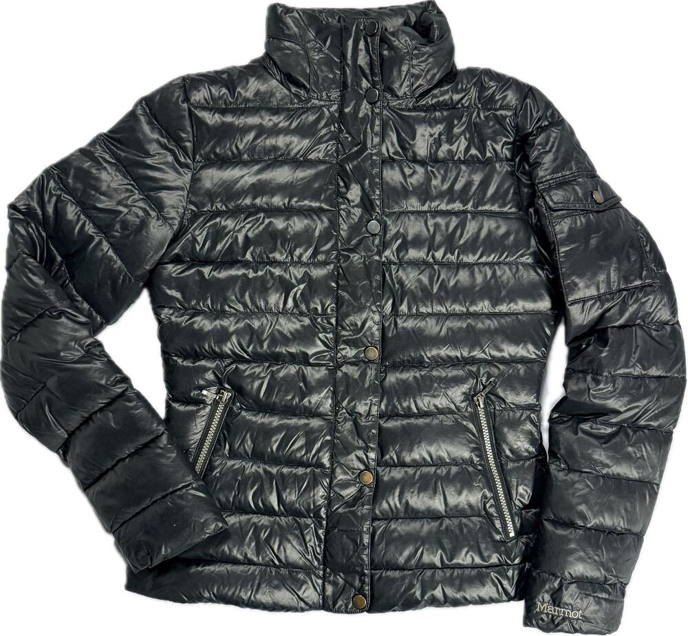 MARMOT Sz Small 700 Fill Down Short Puffer Ski Snow Jacket Coat Slim Fit Black